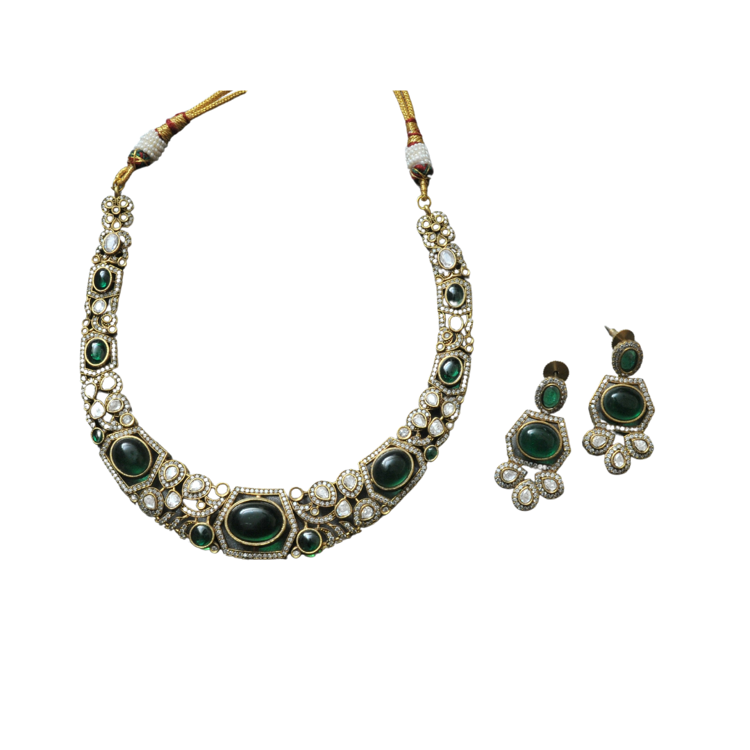 Ramiza Green Kundan Necklace Set