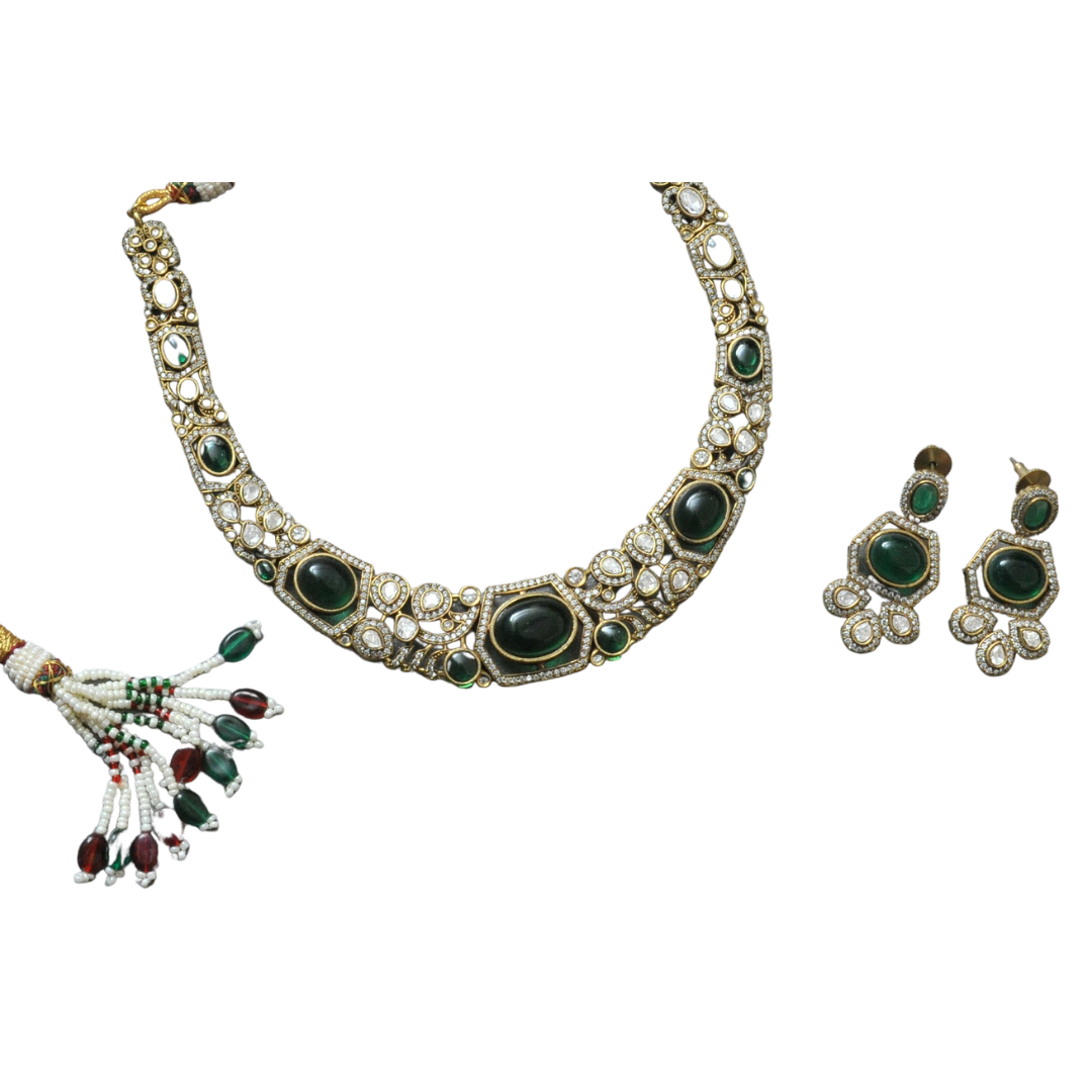 Ramiza Green Kundan Necklace Set