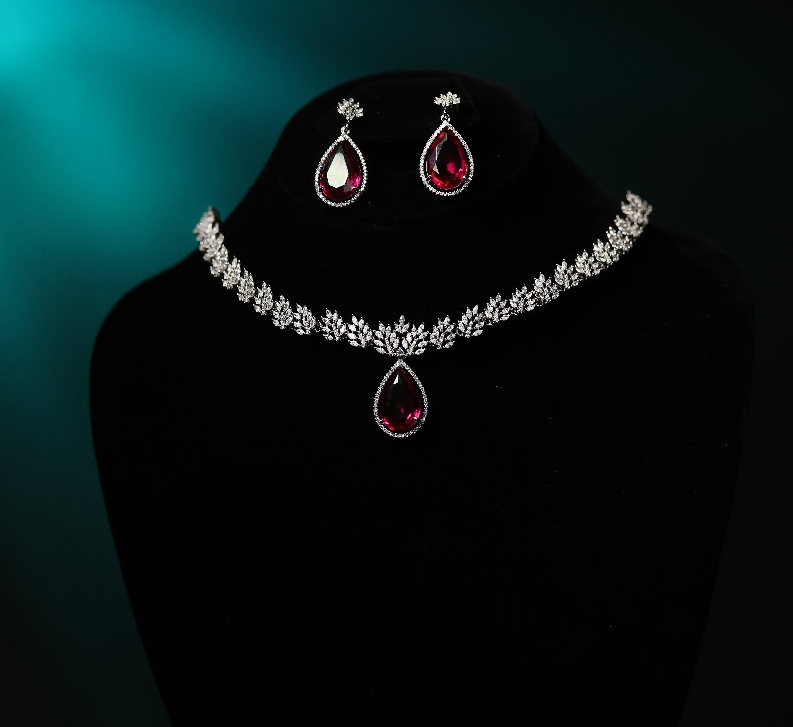 Radiant Ruby and Diamond Necklace Set